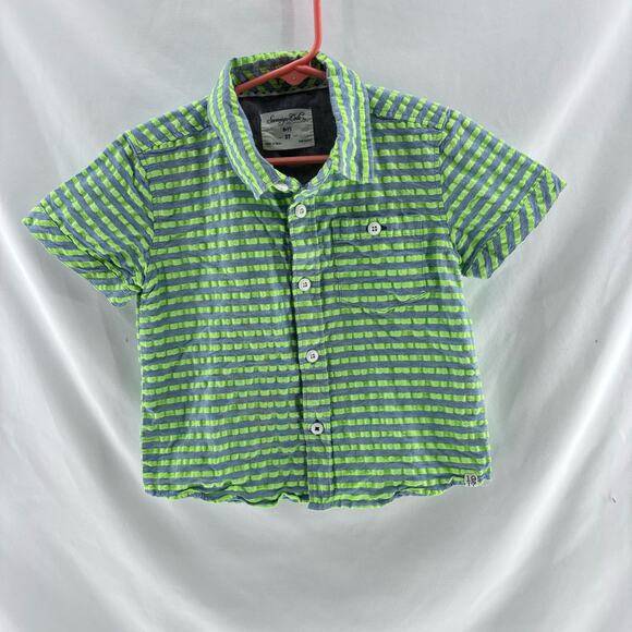 Sovreign Code Boys 3T Collared Button Down Striped Top Shirt Green Gray Blue - Picture 1 of 5